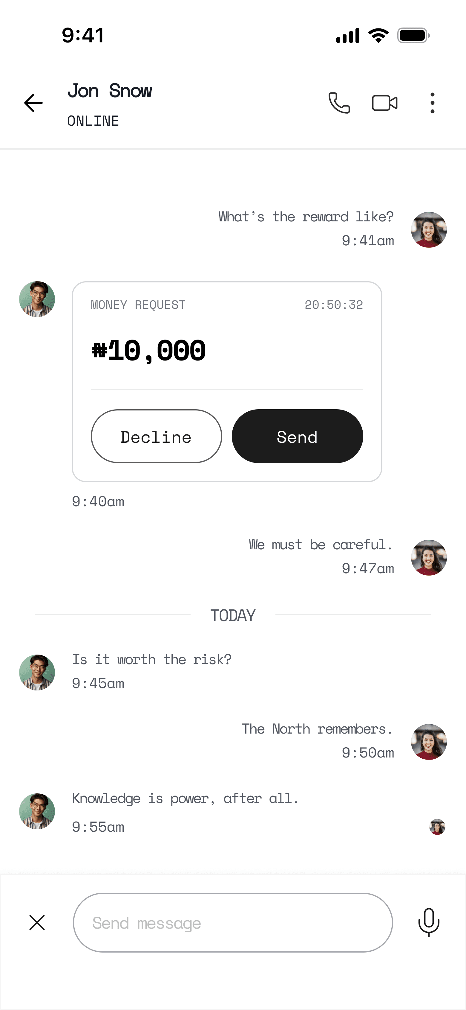 Beevia money request screen