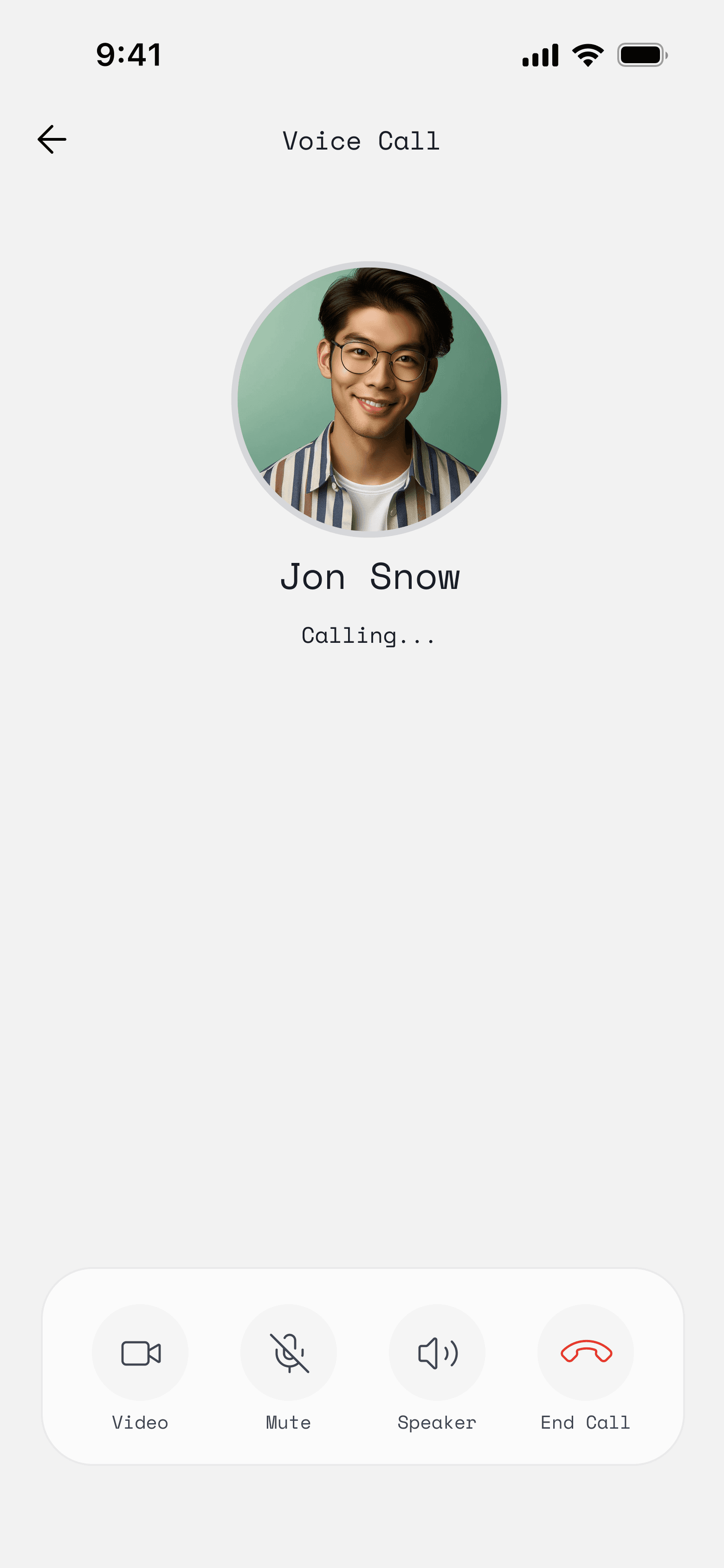 Beevia outgoing voice call screen